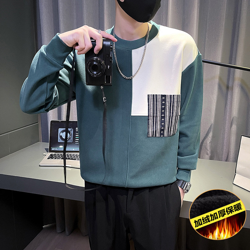 6688-P78冬季拼色个性潮牌长袖加绒加厚保暖男士卫衣-3控108,男装卫衣,电商D319
