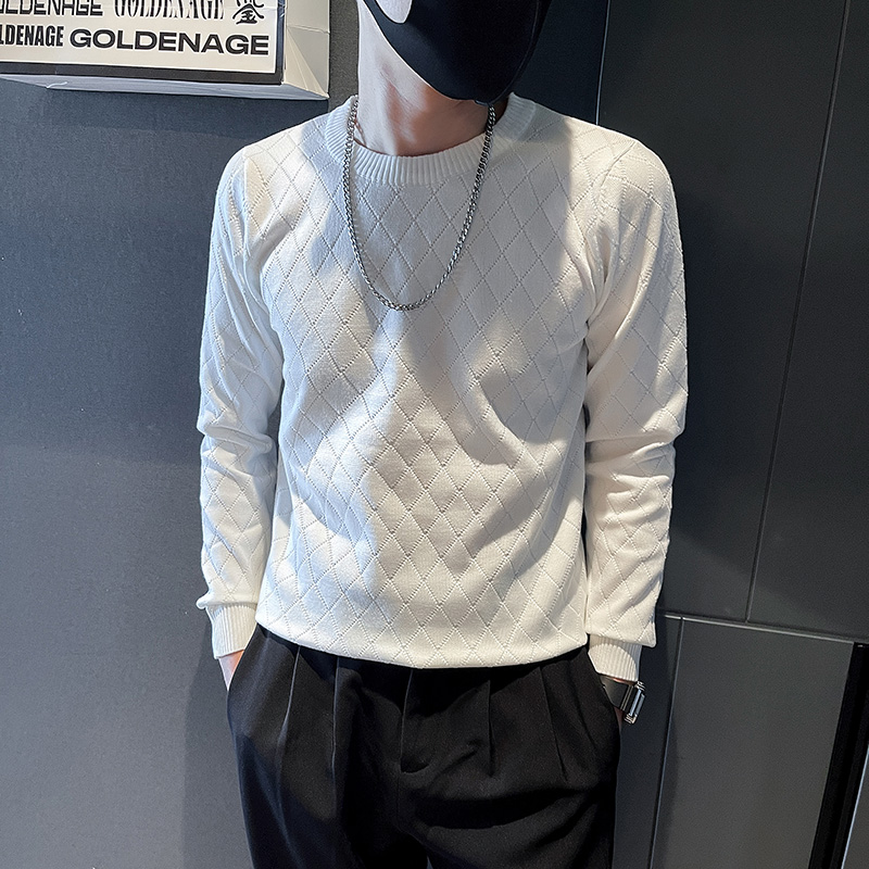 6621-特P59秋冬季菱形格毛衣男圆领内搭打底衫针织衫控89，男装针织衫/毛衣，电商D319