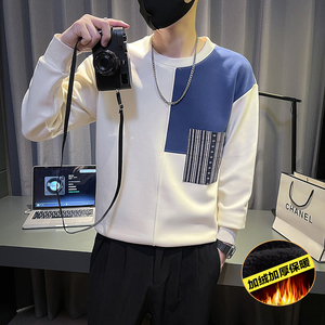 6688-P78 冬季拼色个性潮牌长袖加绒加厚保暖男士卫衣-1 控108图片