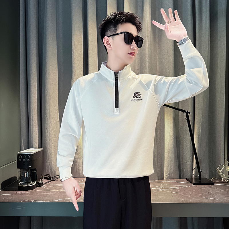 W997-P68半拉链卫衣男高级感T恤痞帅长袖休闲上衣，男装T恤，电商D319