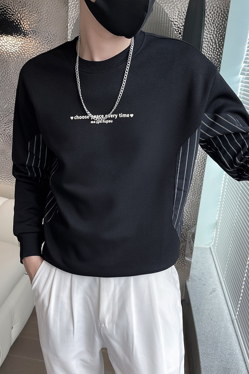 6597-P68秋冬新款拼接圆领套头卫衣男潮流长袖T恤-1控98,男装卫衣,电商D319