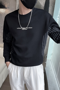 6597-P68 秋冬新款拼接圆领套头卫衣男潮流长袖T恤-1 控98图片