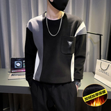 6687-P78冬季拼色条纹加绒加厚保暖长袖T恤男士卫衣-2控108，男装卫衣，电商D319