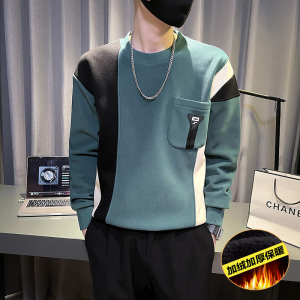 6687-P78 冬季拼色条纹加绒加厚保暖长袖T恤男士卫衣-2 控108,男装卫衣,电商D319