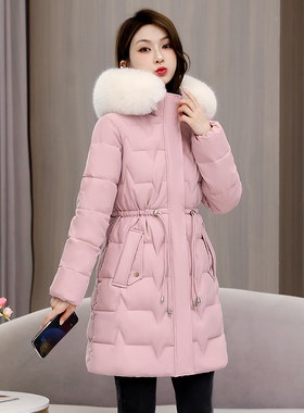 收腰显瘦中长款大毛领棉衣棉服女
