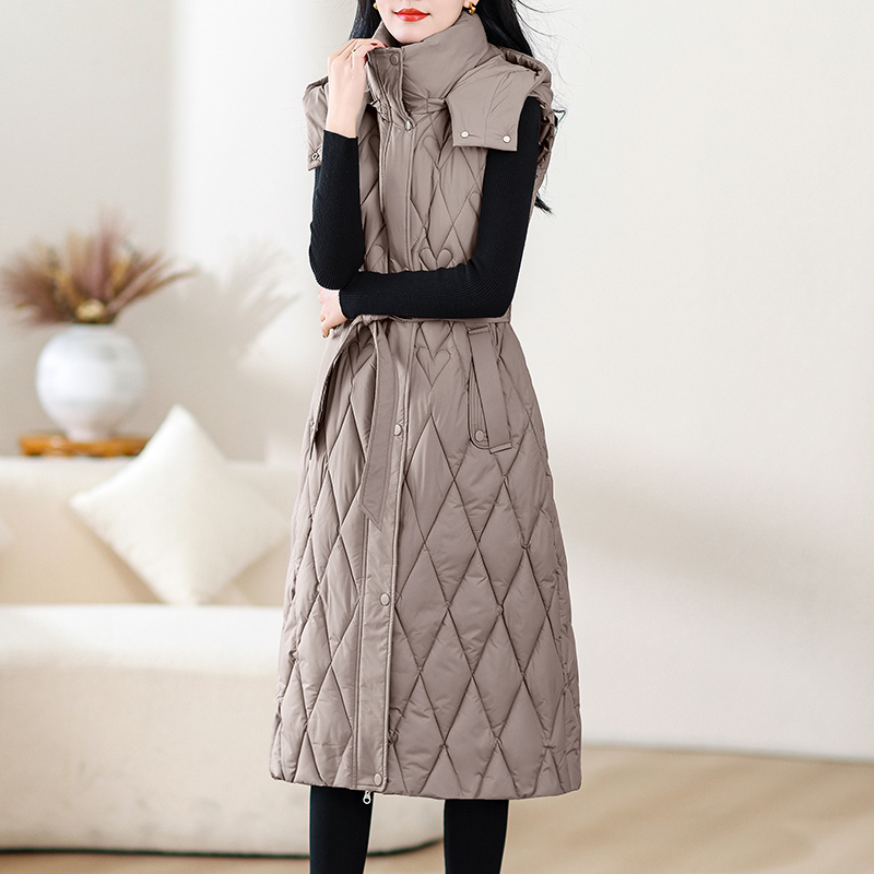 可收腰棉马夹女中长款