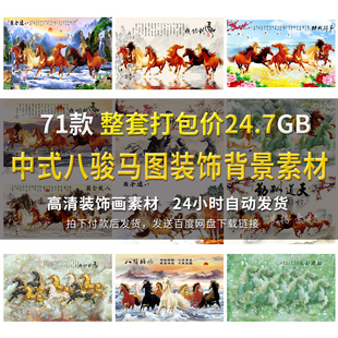 中式八骏全图马到成功骏马图客厅装饰画床头挂画高清画芯素材图片