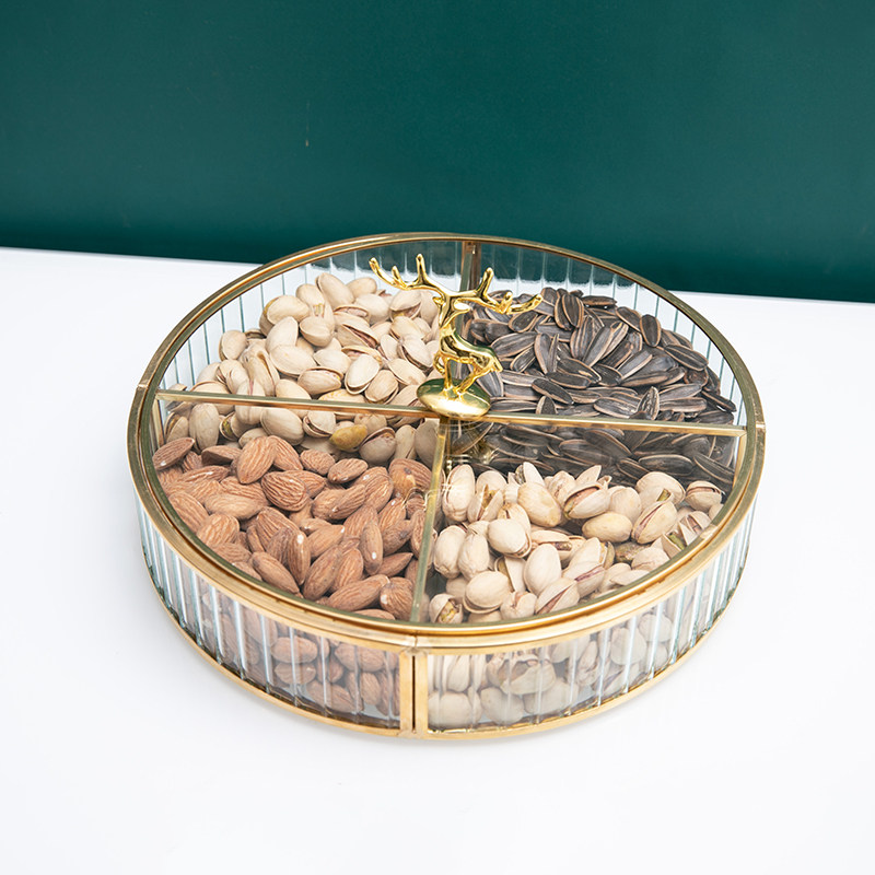 创意分格玻璃糖果盒瓜子坚果收纳盒家用客厅干果盘防尘北欧轻奢风