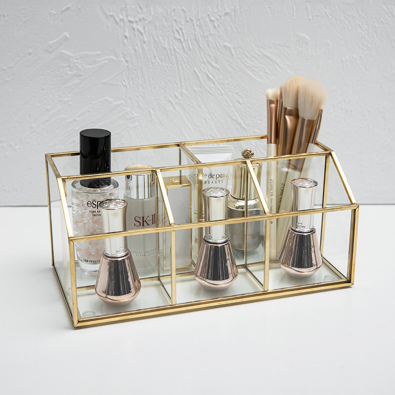 北欧化妆品收纳盒玻璃护肤品香水整理盒家居遥控器桌面杂物置物架