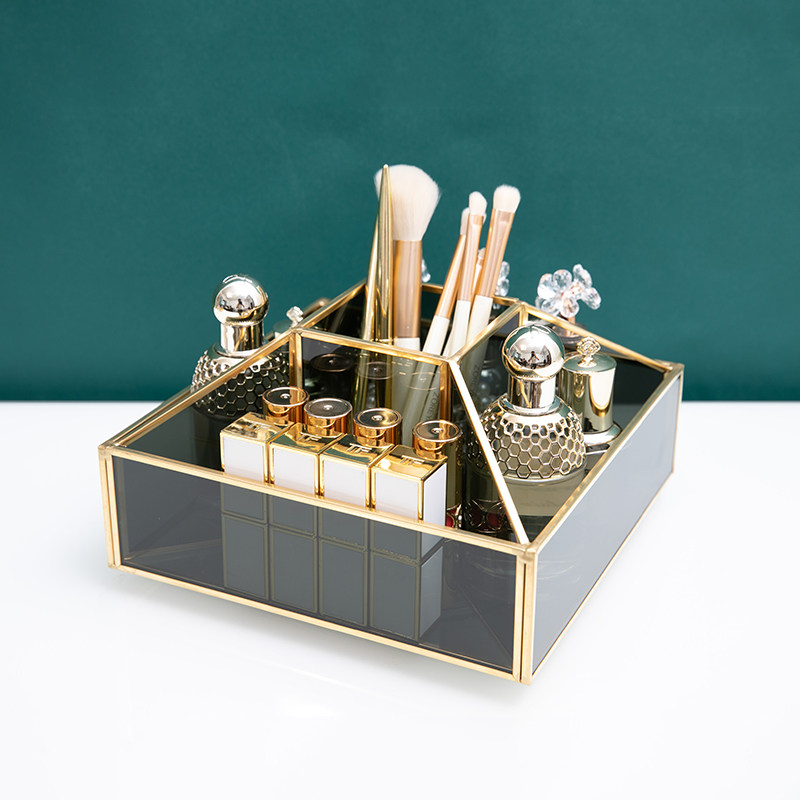 梳妆台桌面玻璃化妆品收纳盒旋转护肤品化妆刷子置物架刷子刷具筒