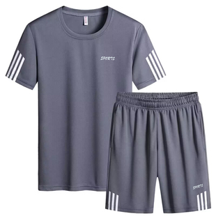 运动套装男夏季薄款健身房跑步T恤宽松短袖短裤速干羽毛球训练服