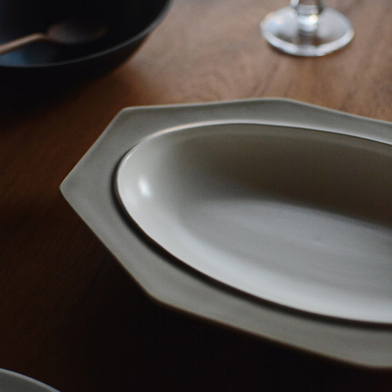 收集时光 特别器型 雾面灰白长方八角盘 陶瓷鱼盘椭圆盘菜盘汤盘,餐饮具,盘,淘宝优惠券,粉丝福利购,淘宝优惠卷