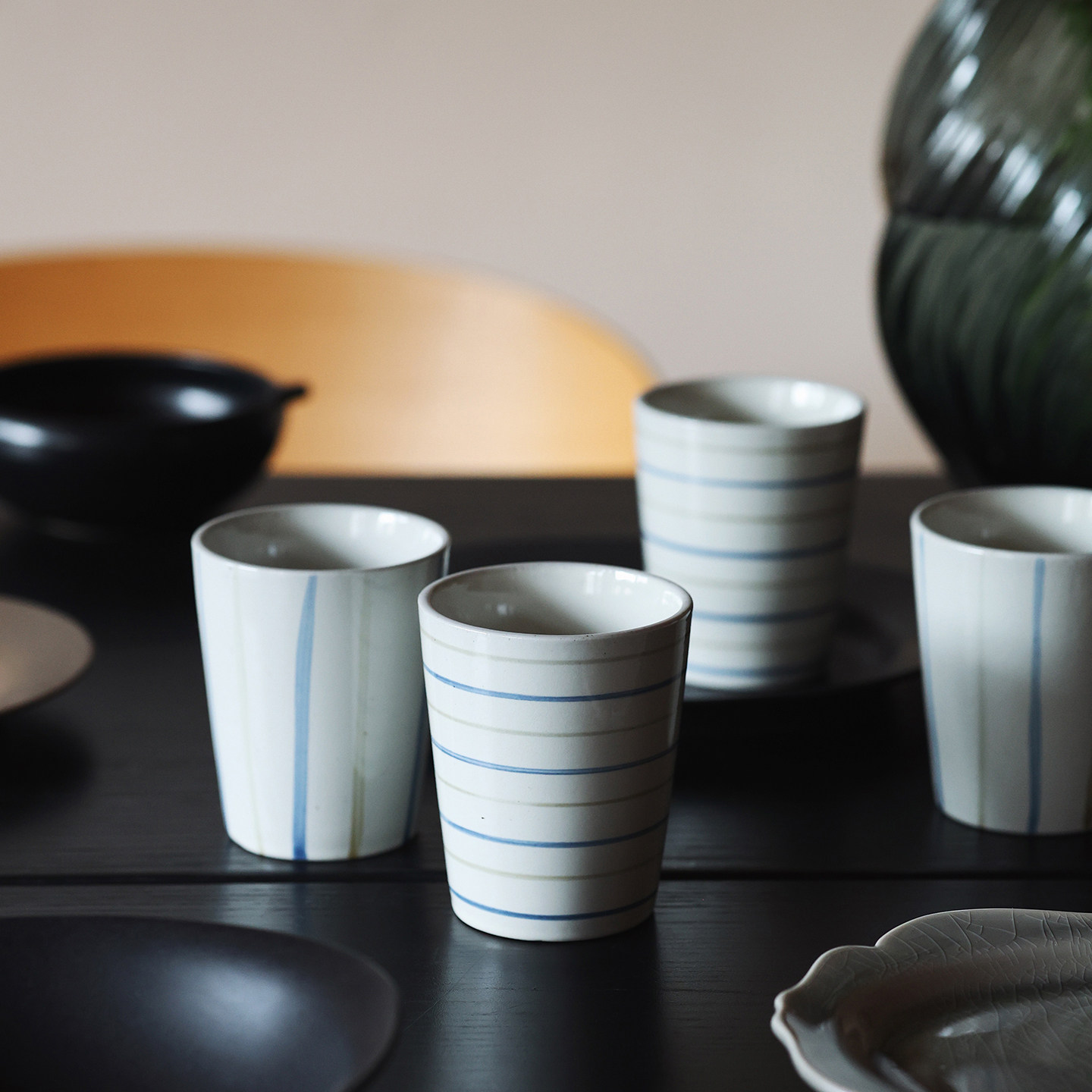 收集时光 自然随性 手绘线条芝麻釉手握杯 汤吞杯 水杯茶杯咖啡杯