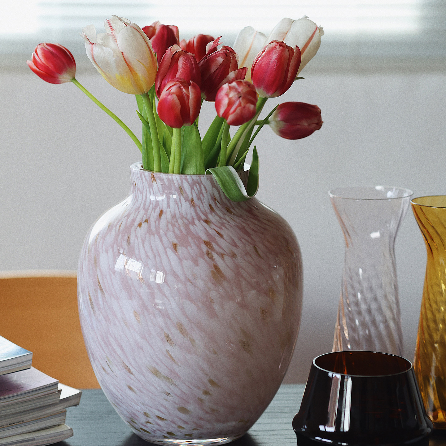 收集时光 粉雾金纱 璨然圆肚花瓶 家居摆件 桌面手工花瓶 插花瓶