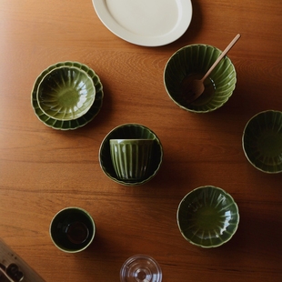 米饭碗汤碗 收集时光 明亮草绿棱纹系列 say 酱菜碟手握杯 Camus