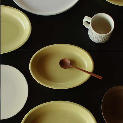 收集时光 Camus say 拾秋系列 雾面釉黄绿椭圆大小盘 炒菜 沙拉盘