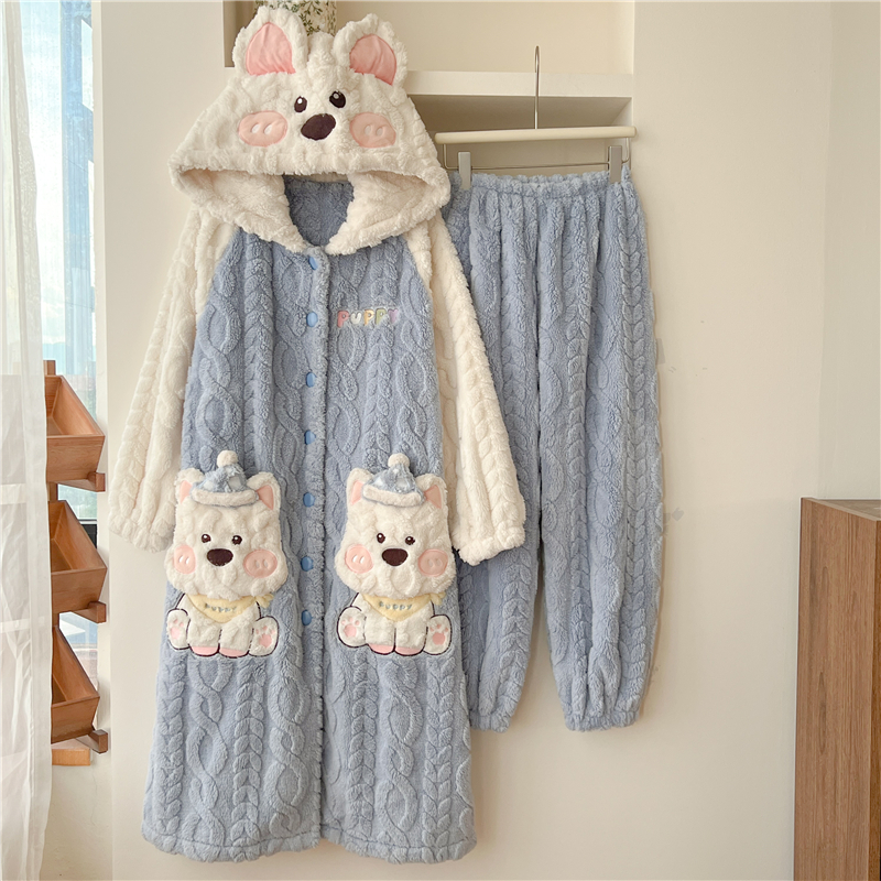 2025新款中长款可爱珊瑚绒睡衣