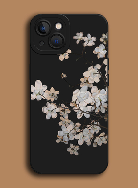 白色玉兰花朵15适用苹果14手机壳12pro小米13oppo一加vivoX50荣耀100/80/90华为mate50/p60/40复古/10/nova11