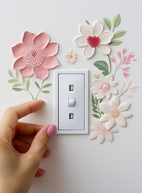简约清新田园花朵欧式贴画卧室客厅开关贴纸家用插座开关装饰墙贴