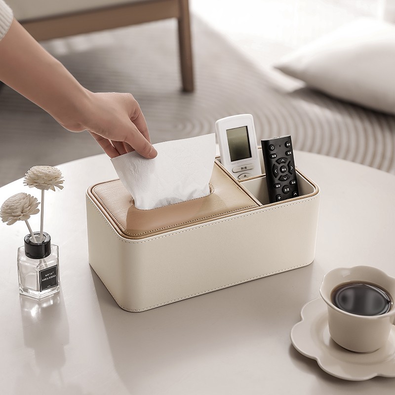 多功能皮质纸巾盒二合一酒店遥控器收纳盒客厅家用创意桌面抽纸盒