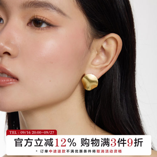 秋冬气质哑光拉丝不规则褶皱耳环