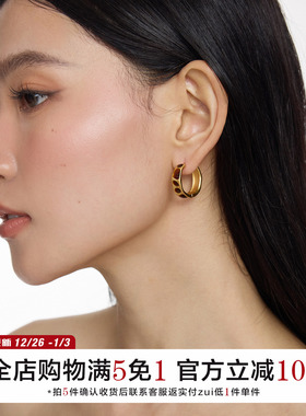 有北手作 复古轻奢金属豹纹圆环耳环女小众简约气质百搭耳圈
