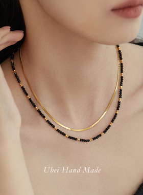 钛钢18K金串珠叠戴蛇骨链项链