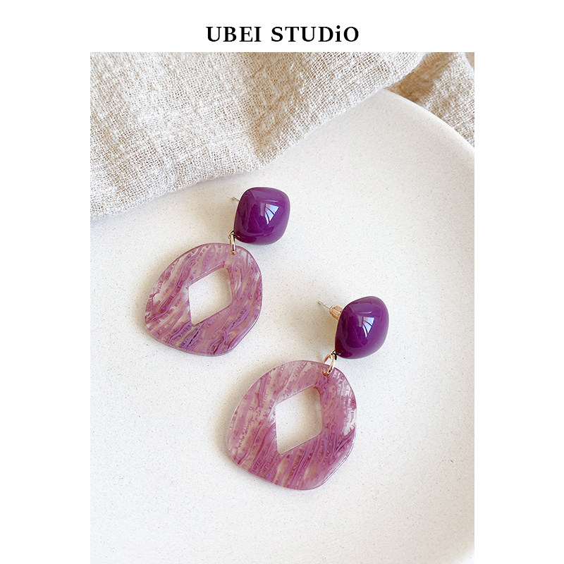 温柔薄雾紫 原创春夏法式少女紫复古几何醋酸耳环日系ins风耳饰夹,饰品/流行首饰/时尚饰品新,耳环,淘宝优惠券,粉丝福利购,淘宝优惠卷
