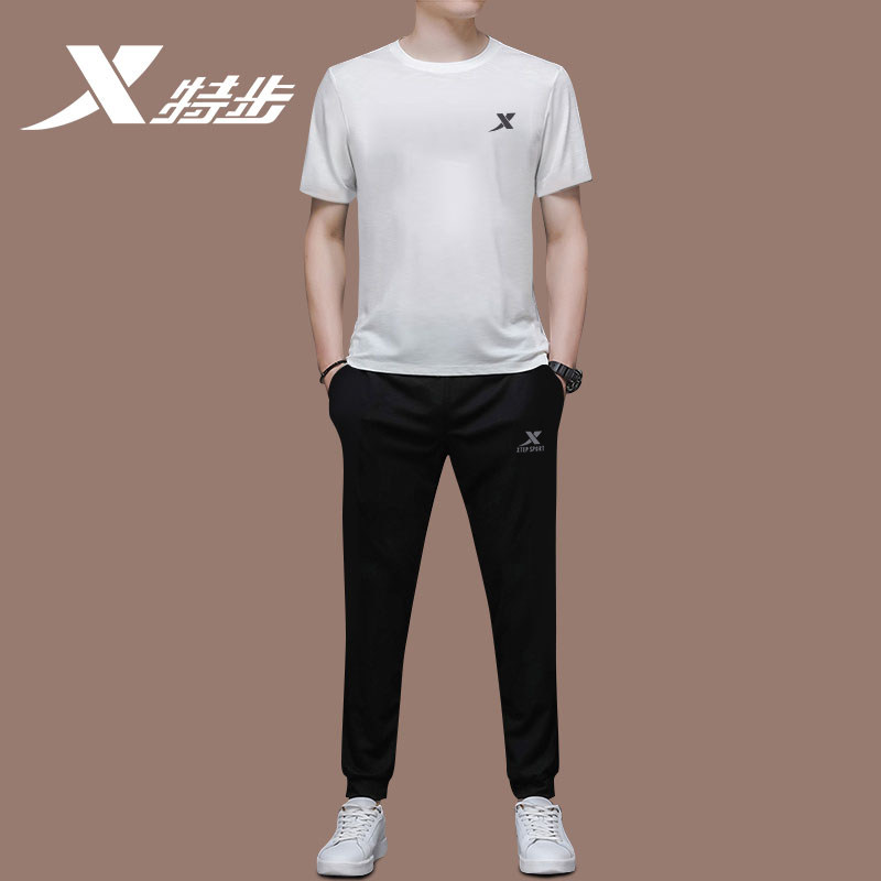 XTEP 스포츠 정장 남자 2024 가을 새로운 피트니스 통기성 남성 반팔 티셔츠 바지 캐주얼 운동복