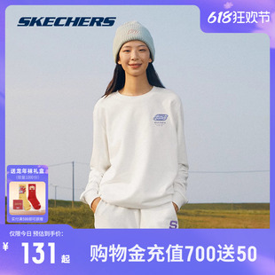 上衣 Skechers斯凯奇卫衣女加绒白色圆领情侣装 套头宽松百搭男士