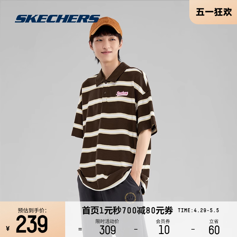 Skechers斯凯奇男子POLO衫针织运动短袖透气落肩T恤简约休闲百搭