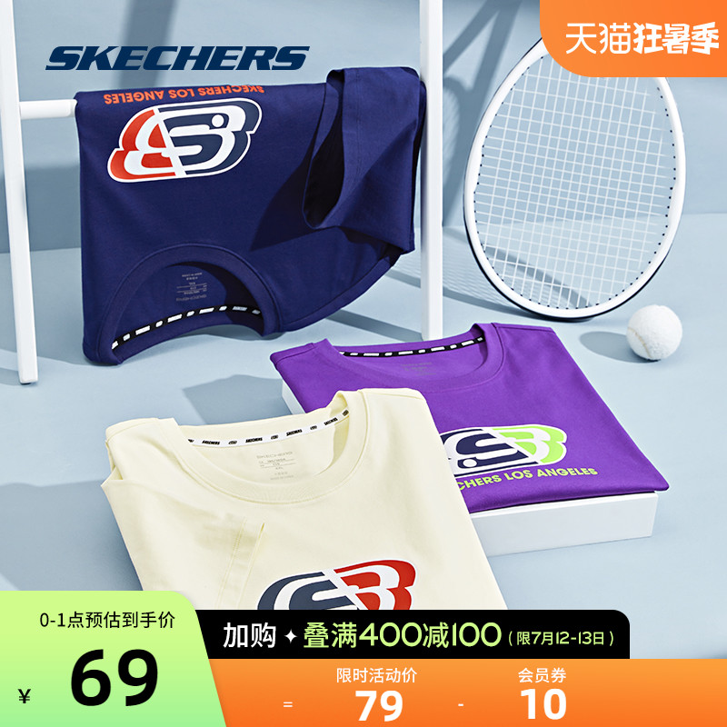 Skechers/斯凯奇夏季情侣运动纯棉t恤女宽松百搭上衣男士短袖体恤