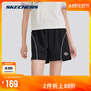 针织短裤 Skechers斯凯奇女士2024夏季 舒适休闲时尚 耐穿中花灰