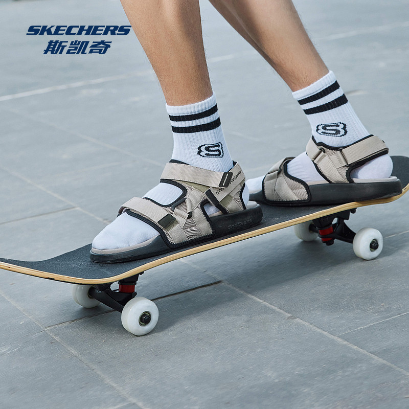 斯凯奇凉鞋厚底男士运动沙滩鞋魔术贴轻便鞋户外穿耐磨拖鞋