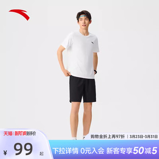 新款 夏季 体训五分裤 短裤 上衣两件套 安踏速干T恤运动套装 短袖 男士