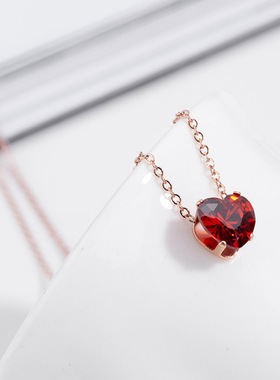 红色爱心锆石玫瑰金钛钢锁骨链