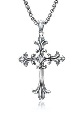 复古吊坠哥特风项链镶钻十字架