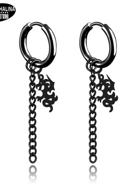 无耳洞耳环 钛钢龙款耳钉 男 穿刺耳环 不锈钢流苏耳环