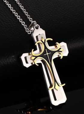 欧美饰品钛钢复古多层十字架吊坠