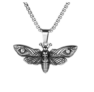 新款热销骷髅飞蛾钛钢项链欧美流行饰品男士嘻哈项链