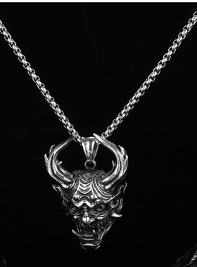 饰品复古般若面具朋克不锈钢吊坠项链 个性时尚 毛衣链