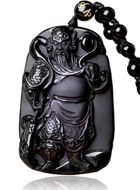 男女款黑曜石项链饰品关公吊坠