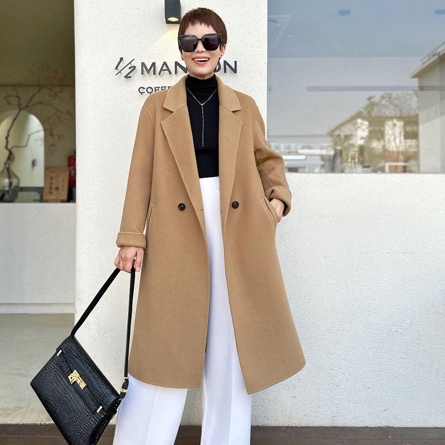 song jia 1192手工经典直筒廓形两开衩100澳毛双面呢极简长款大衣