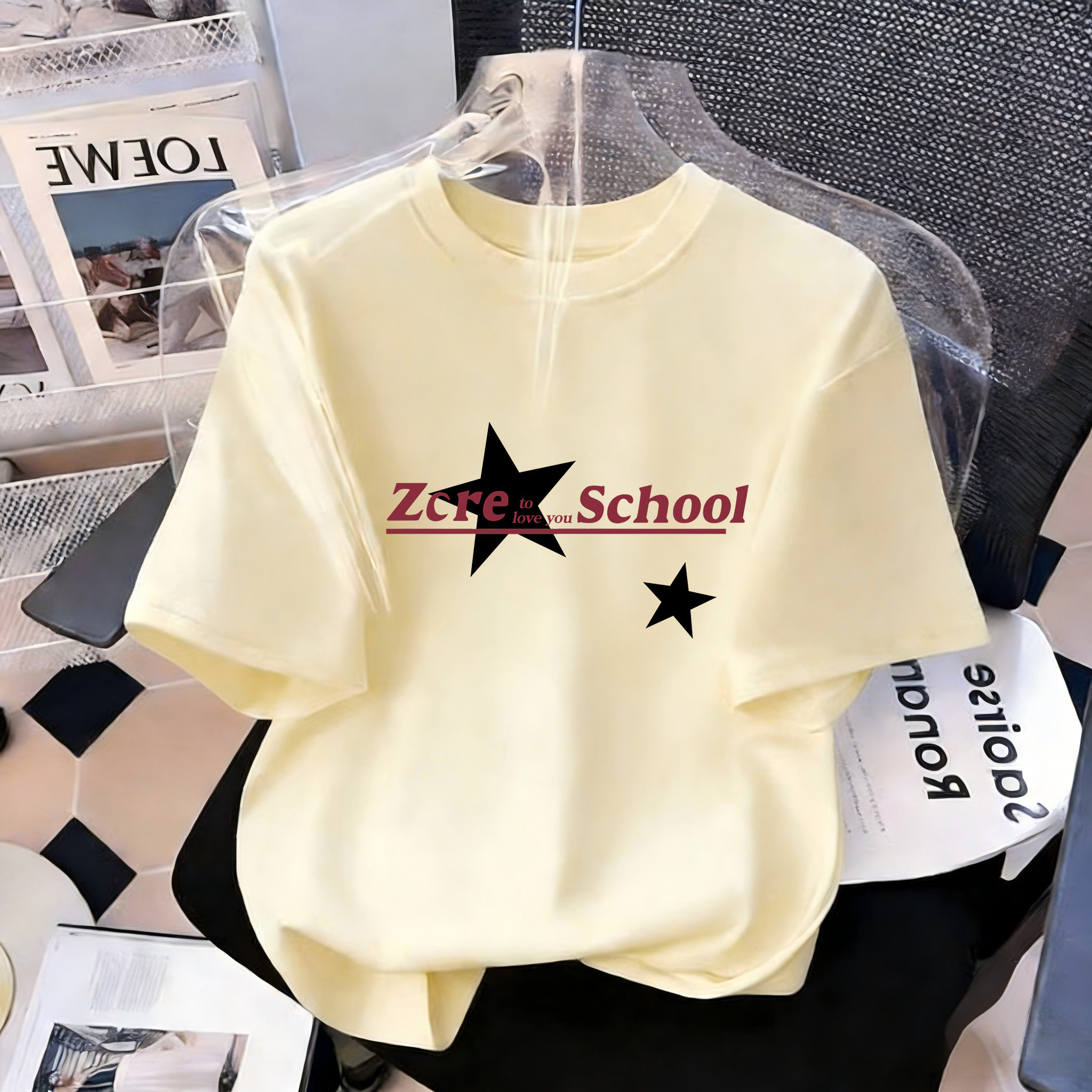 白灰色美式复古街头220g重磅纯棉短袖T恤女2026新款宽松字母半袖