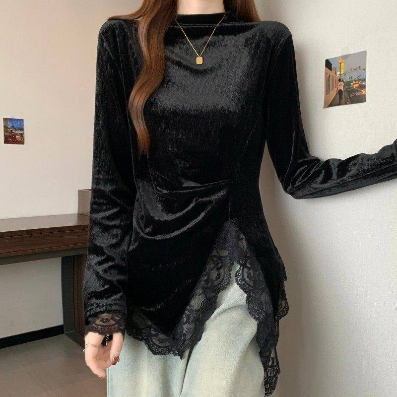 不规则打底衫女秋冬微胖mm内搭拼接显瘦上衣气质小众设计感长袖T