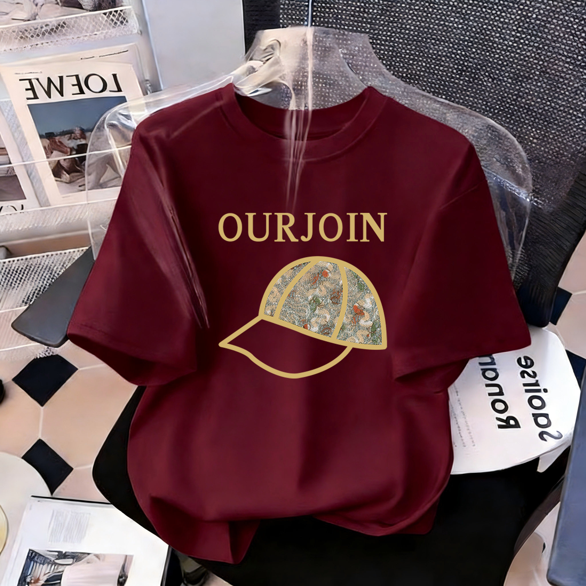 女款圆领t恤春夏季纯棉短袖宽松中长款酒红色半袖时尚显瘦百搭ins