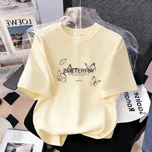 蝴蝶短袖t恤女2026年新款显瘦大码宽松ins潮夏季纯棉学生半袖上衣