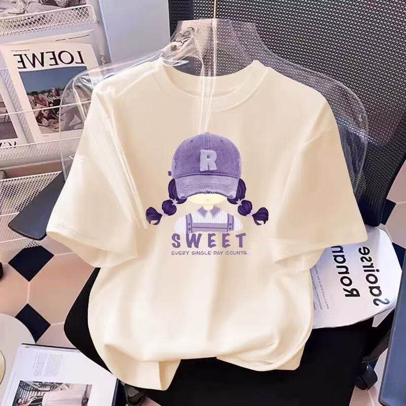 宽松短袖t恤女夏季2026新款纯棉白色半袖设计感胖MM初中学生上衣