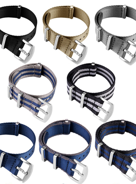 深蓝灰色卡其Nato尼龙表带男适配欧米茄海马美度卡西欧运动手表带