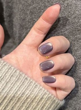 清冷感灰紫色猫眼甜美气质简约短款方形美甲贴片可拆卸24片